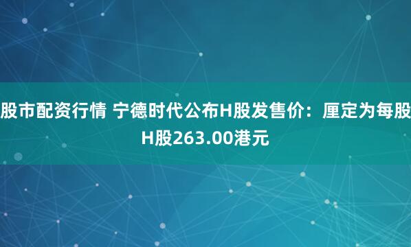 股市配资行情 宁德时代公布H股发售价：厘定为每股H股263.00港元