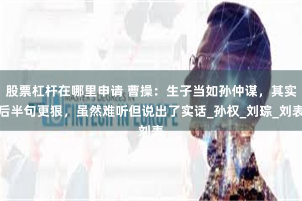 股票杠杆在哪里申请 曹操：生子当如孙仲谋，其实后半句更狠，虽然难听但说出了实话_孙权_刘琮_刘表