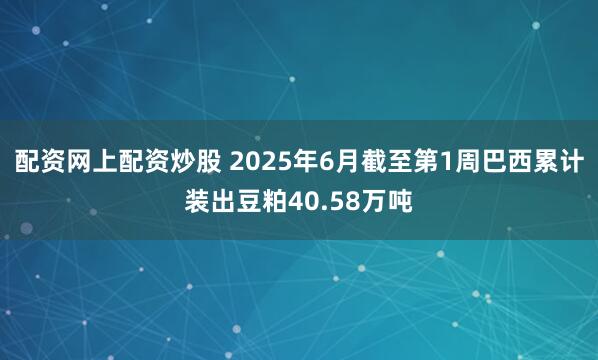 配资网上配资炒股 2025年6月截至第1周巴西累计装出豆粕40.58万吨